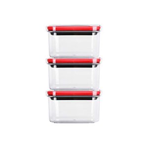 neoflam airtight smart seal food storage container (set of 3, square) | crystal clear body | modular, stackable, nestable design | easy to clean, bpa free (0.6 l, 20.2 oz)
