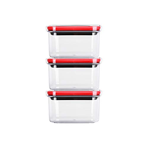 Neoflam Airtight Smart Seal Food Storage Container (Set of 3, Square) | Crystal Clear Body | Modular, Stackable, Nestable Design | Easy to Clean, BPA Free (0.6 L, 20.2 oz)