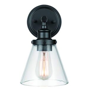 Globe Electric 44633 Parker 1-Light Outdoor Indoor Wall Sconce, Matte Black, Clear Glass Shade