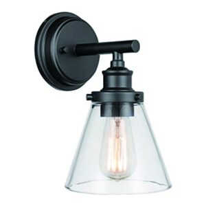 Globe Electric 44633 Parker 1-Light Outdoor Indoor Wall Sconce, Matte Black, Clear Glass Shade