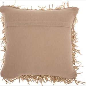 Mina Victory Shag Metallic Ribbon Shag Beige 20" x 20" Throw Pillow