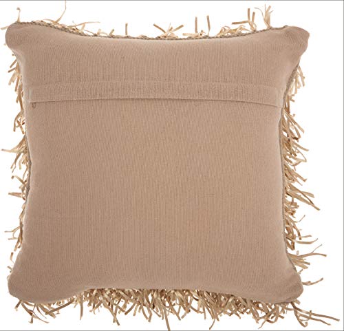 Mina Victory Shag Metallic Ribbon Shag Beige 20" x 20" Throw Pillow