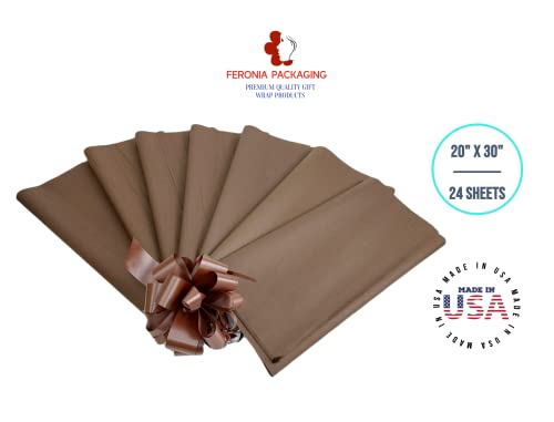 Chocolate Tissue Paper Squares, Bulk 24 Sheets, Premium Gift Wrap and Art Supplies for Birthdays, Holidays, or Presents by Feronia packaging, Large 20 Inch x 30 Inch