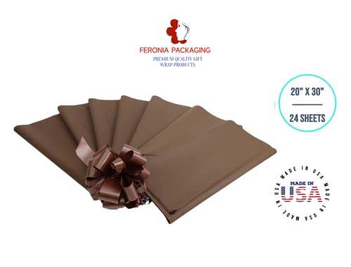 Chocolate Tissue Paper Squares, Bulk 24 Sheets, Premium Gift Wrap and Art Supplies for Birthdays, Holidays, or Presents by Feronia packaging, Large 20 Inch x 30 Inch