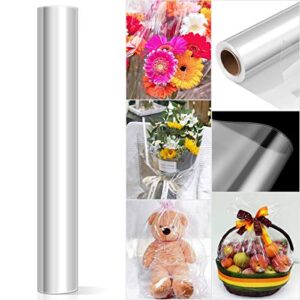 stobok clear cellophane wrap roll,unfolded wide 34 inch 100 ft long 3 mil thick flower baskets food gift crystal transparent wrappings paper food safe