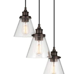 Globe Electric 61038 Jackson 3-Light Pendant, Dark Bronze, Clear Glass Shade, Bulbs Included