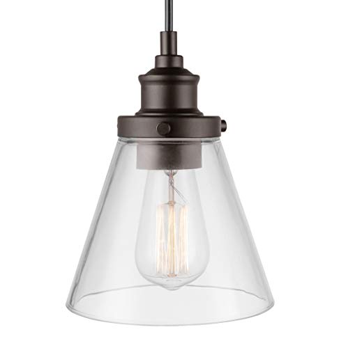 Globe Electric 61038 Jackson 3-Light Pendant, Dark Bronze, Clear Glass Shade, Bulbs Included