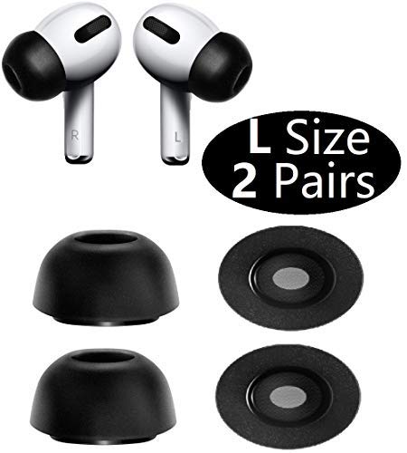 JNSA Large Size Memory Foam Ear Tips Compatible with Apple AirPods Pro, Noise Cancelling Comfortable Foam Tips with Built-in dust Guard net,[Fit in Case], Black 2 Pairs Sets,L