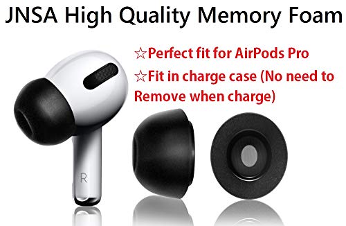 JNSA Large Size Memory Foam Ear Tips Compatible with Apple AirPods Pro, Noise Cancelling Comfortable Foam Tips with Built-in dust Guard net,[Fit in Case], Black 2 Pairs Sets,L