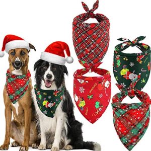 4 pieces christmas dog bandanas pet triangle scarf plaid santa pattern pet kerchief snowflake accessories bibs for dog cat pet