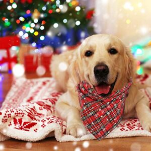 4 Pieces Christmas Dog Bandanas Pet Triangle Scarf Plaid Santa Pattern Pet Kerchief Snowflake Accessories Bibs for Dog Cat Pet