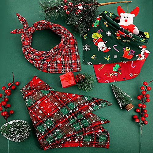 4 Pieces Christmas Dog Bandanas Pet Triangle Scarf Plaid Santa Pattern Pet Kerchief Snowflake Accessories Bibs for Dog Cat Pet