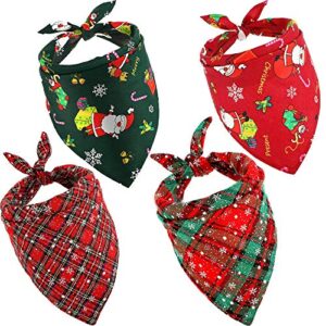 4 Pieces Christmas Dog Bandanas Pet Triangle Scarf Plaid Santa Pattern Pet Kerchief Snowflake Accessories Bibs for Dog Cat Pet