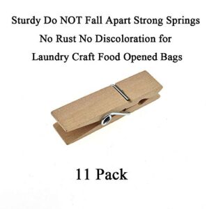 HAHIYO Wooden Clothes Pins Clothespins Extra Wide Do NOT Fall Apart 2.83 inches Length 11 Pack Sturdy Strong Springs No Rust No Discoloration for Laundry Craft Food Opened Bags