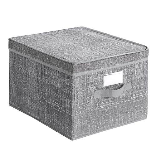 SONGMICS Set of 3 Fabric Storage Bins with Lids, Foldable Storage Boxes with Lids, Fabric Cubes with Label Holders, Storage Bins Organizer, 11.8 x 15.7 x 9.8 Inches, Heather Gray URYLB40LG