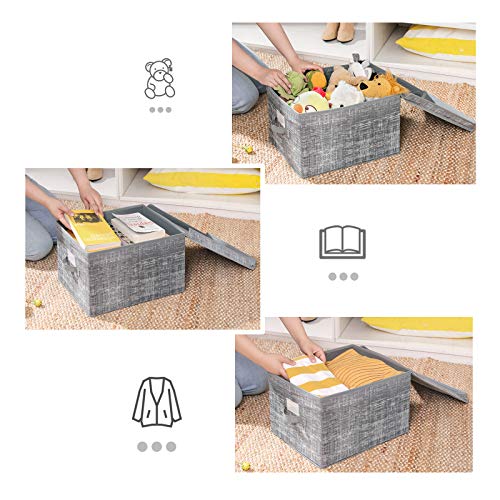 SONGMICS Set of 3 Fabric Storage Bins with Lids, Foldable Storage Boxes with Lids, Fabric Cubes with Label Holders, Storage Bins Organizer, 11.8 x 15.7 x 9.8 Inches, Heather Gray URYLB40LG