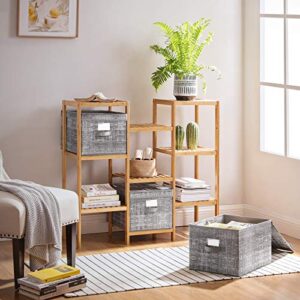 SONGMICS Set of 3 Fabric Storage Bins with Lids, Foldable Storage Boxes with Lids, Fabric Cubes with Label Holders, Storage Bins Organizer, 11.8 x 15.7 x 9.8 Inches, Heather Gray URYLB40LG