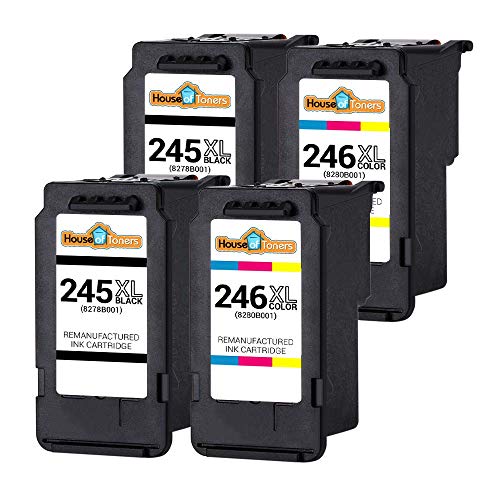 Houseoftoners Remanufactured Ink Cartridge Replacement for Canon PG-245XL CL-246XL 245 XL 246 XL for PIXMA MG2520 MG2522 MG2525 MX492 TS202 TS302 TS3122 (2 Black 2 Color, 4 Pack)