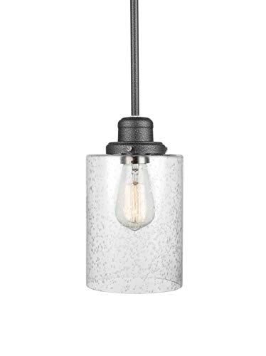 Globe Electric 61009 Annecy 1-Light Pendant, Graphite Finish, Seeded Glass Shade, Bulb Included