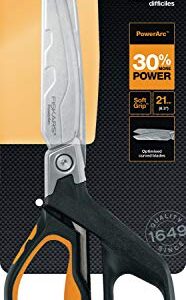 Fiskars PowerArc Heavy-Duty Scissors, Up to 30% More Power, Length 21cm, Durable Stainless Steel Blade/Plastic Handles, 1027204, Orange/Black