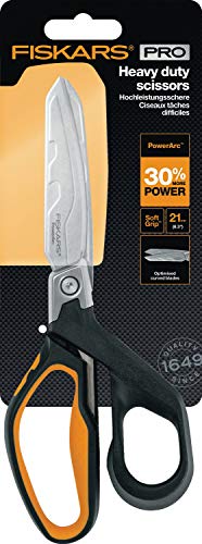 Fiskars PowerArc Heavy-Duty Scissors, Up to 30% More Power, Length 21cm, Durable Stainless Steel Blade/Plastic Handles, 1027204, Orange/Black