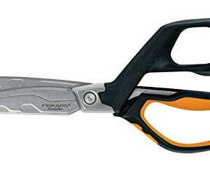 Fiskars PowerArc Heavy-Duty Scissors, Up to 30% More Power, Length 21cm, Durable Stainless Steel Blade/Plastic Handles, 1027204, Orange/Black