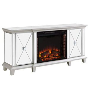 sei furniture toppington mirrored media console electric fireplace, silver