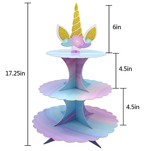 WEEPA Unicorn Party Supplies Birthday Decorations 3 Tier Unicorn Cupcake Stand Round Serving Tray Stand Cake Display Table for Unicorn Theme Party Birthday Baby Shower Wedding