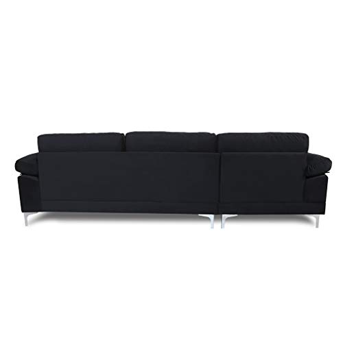 UStinsa Sectional Couch for Living Room Sectional Sofa with Velvet Fabric and Hard Wood Frame L-Shape Sectional Sofa Couch Black Sofa