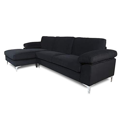 UStinsa Sectional Couch for Living Room Sectional Sofa with Velvet Fabric and Hard Wood Frame L-Shape Sectional Sofa Couch Black Sofa