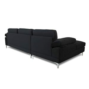UStinsa Sectional Couch for Living Room Sectional Sofa with Velvet Fabric and Hard Wood Frame L-Shape Sectional Sofa Couch Black Sofa