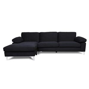 UStinsa Sectional Couch for Living Room Sectional Sofa with Velvet Fabric and Hard Wood Frame L-Shape Sectional Sofa Couch Black Sofa