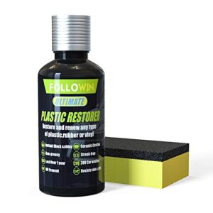 followin plastic restorer for cars ceramic plastic coating trim restore, resists water, uv rays, dirt, ceramic coating, not dressing, last over 200 washes, highly concentrated, 30ml