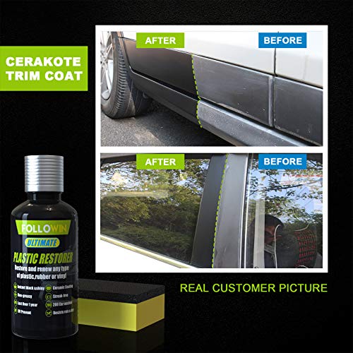 FOLLOWIN Plastic Restorer for Cars Ceramic Plastic Coating Trim Restore, Resists Water, UV Rays, Dirt, Ceramic Coating, Not Dressing, Last Over 200 Washes, Highly Concentrated, 30ml