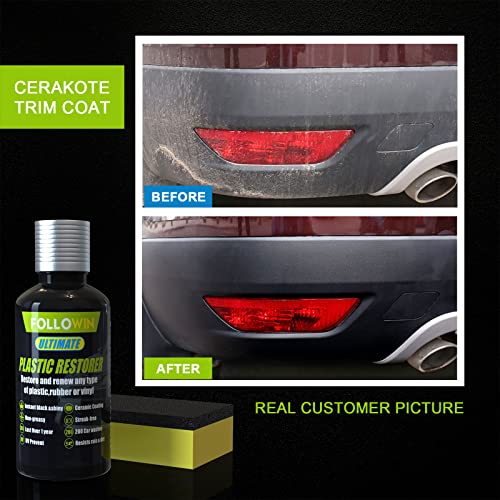 FOLLOWIN Plastic Restorer for Cars Ceramic Plastic Coating Trim Restore, Resists Water, UV Rays, Dirt, Ceramic Coating, Not Dressing, Last Over 200 Washes, Highly Concentrated, 30ml