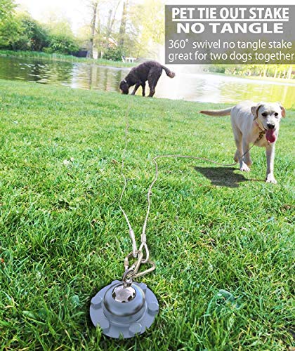 360° Swivel Dog Tie Out Stake Dog Anchor – Lifetime Replacement - Heavy Dog Yard Stake Rust Proof Cat Anchor Dog Tether Holds 1000Lbs of Pull Force for Yard Camping Outdoor (All sized animals, Silver)