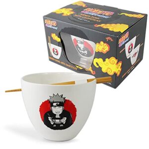 just funky naruto ramen bowl with wooden chopstick featuring naruto eating ramen | 16 oz naruto gift set | kitchen deco | anime bowl | collective | official licensed