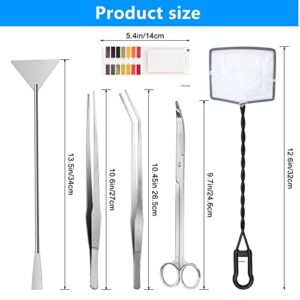 Luxiv Aquarium Aquascape Tools Kit, 6 in 1 A Aquatic Plant Aquascaping Tool Stainless Steel Tweezers Scissors Spatula for Aquarium Tank Clean Aquascape Tools with Fishing Net, 80P PH Paper