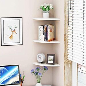 RomanticDesign Modern Wood Corner Wall Shelves, Corner Display Floating Corner Shelf for Bedroom Office Home Décor Accents Set of 3 (11.8") White