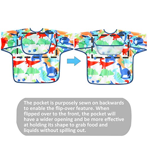 PandaEar Open Pocket Long Sleeve Bib 3-Pack Waterproof Crumb Catcher Apron