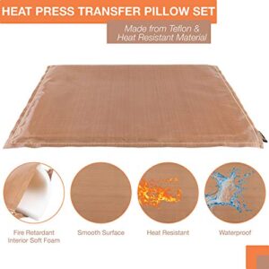 Amazing Creations Heat Press Pillow Bundle - Includes 4 Transfer Pillows, 2 Teflon Sheets and 1 Roll of Tape - Eliminates Indentations for Fast Ironing - Fire-Resistant, Waterproof and Reusable