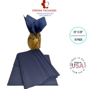 Navy Blue Tissue Paper Squares, Bulk 10 Sheets, Premium Gift Wrap and Art Supplies for Birthdays, Holidays, or Presents by Feronia packaging, Large 15 Inch x 20 Inch Made in USA