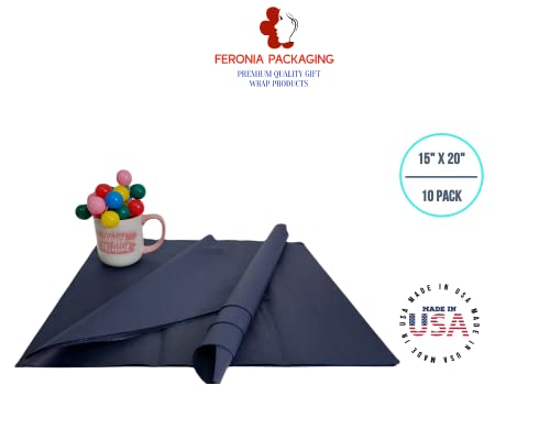 Navy Blue Tissue Paper Squares, Bulk 10 Sheets, Premium Gift Wrap and Art Supplies for Birthdays, Holidays, or Presents by Feronia packaging, Large 15 Inch x 20 Inch Made in USA