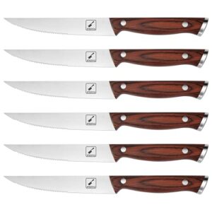 imarku steak knives, steak knives set of 6, japanese hc steel premium serrated steak knife set with ergonomic handle and gift box