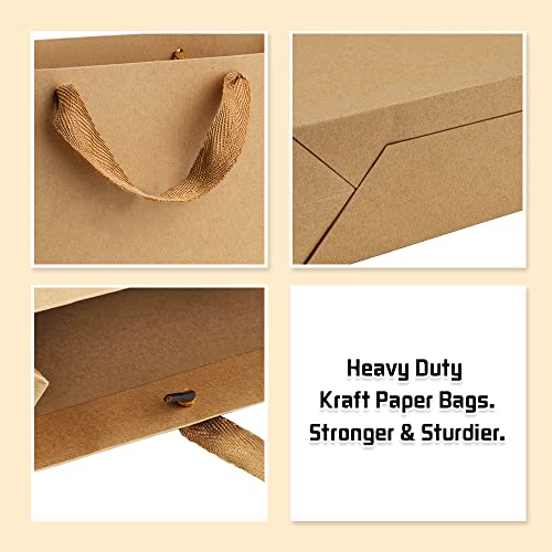 Paper Bags 10.6x3.1x8.3" 25Pcs BagDream Gift Bags Heavy Duty Kraft Brown Gift Paper Bags with Handles Soft Cloth, Party Favor Bags, Shopping Bags, Retail Bags, Merchandise Bags, Wedding Party Gift Bags