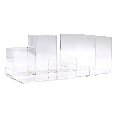 pbf PHOTO BOOTH FRAMES Acrylic Desk Organizer- 5 Pieces- Clear Desk Accessories Organizer Pen Pencil Holder Office Desktop Organizer set