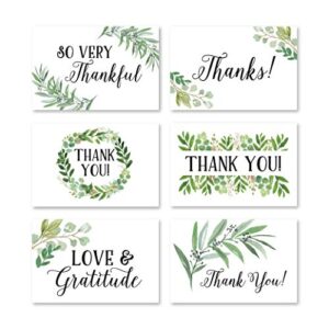 24 greenery foliage thank you cards with envelopes, simple note for adult funeral sympathy or gift gratitude supplies for grad, birthday, baby or watercolor bridal wedding shower for boy or girl kid