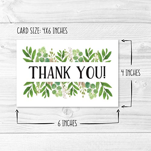 24 Greenery Foliage Thank You Cards With Envelopes, Simple Note For Adult Funeral Sympathy or Gift Gratitude Supplies For Grad, Birthday, Baby or Watercolor Bridal Wedding Shower For Boy or Girl Kid