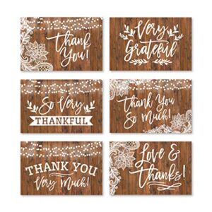 24 rustic wood thank you cards with envelopes, great note for adult funeral sympathy or gift gratitude supplies for grad, birthday, baby or country western bridal wedding shower for boy or girl kid