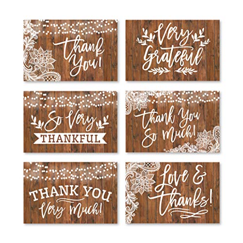 24 Rustic Wood Thank You Cards With Envelopes, Great Note For Adult Funeral Sympathy or Gift Gratitude Supplies For Grad, Birthday, Baby or Country Western Bridal Wedding Shower For Boy or Girl Kid